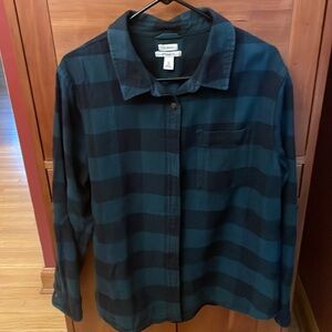 LLBean Women's Soft-Brushed Flannel Shirt Dark Pine L Relaxed Fit